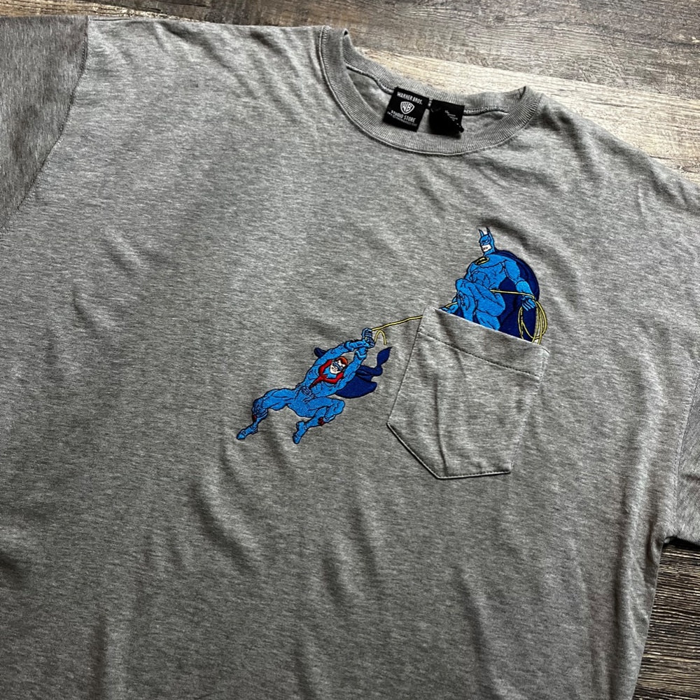 Vintage Batman Shirt Size XL Grey 90's Pockeet Tee 1997 Warner Bros KC
